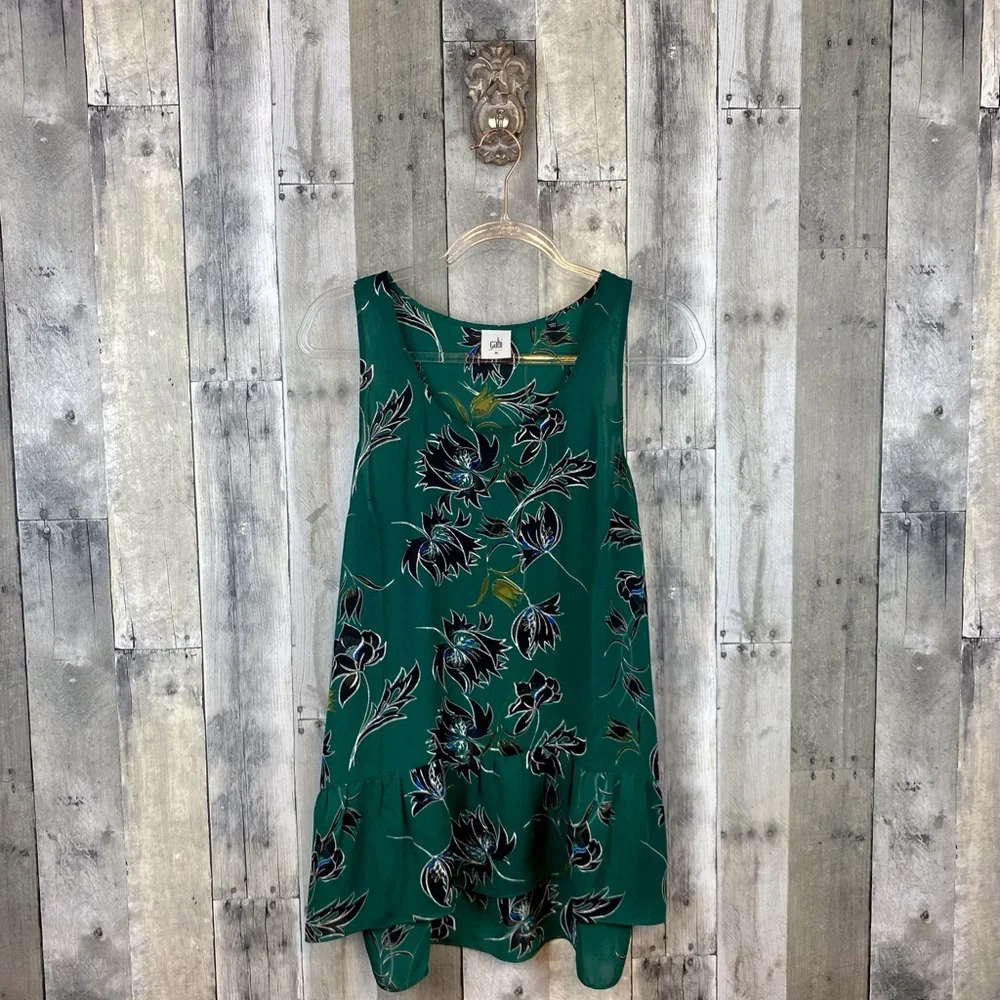 CAbi Green Floral Hi Lo Ruffle Hem Tank Size Medium. - Picture 1 of 9